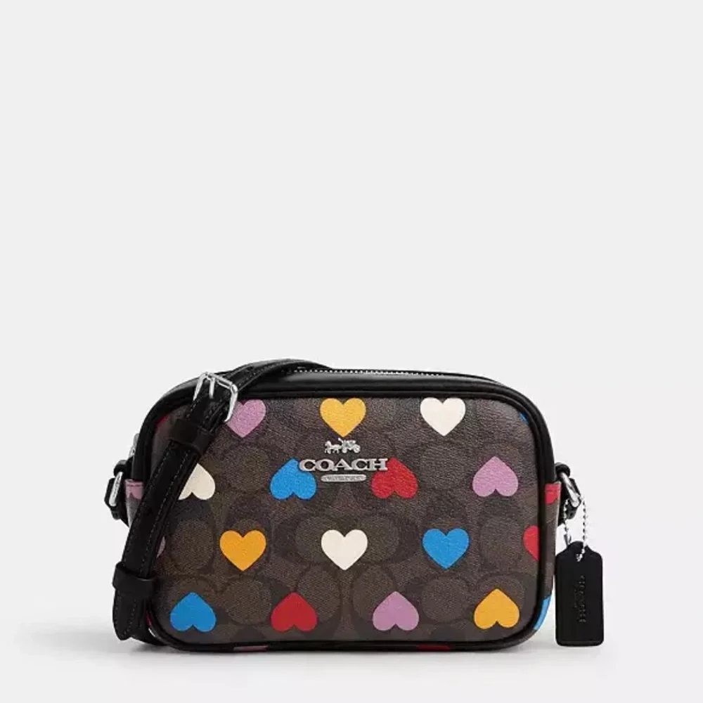 Coach Mini Jamie Camera Bag In Signature Canvas With Heart Print